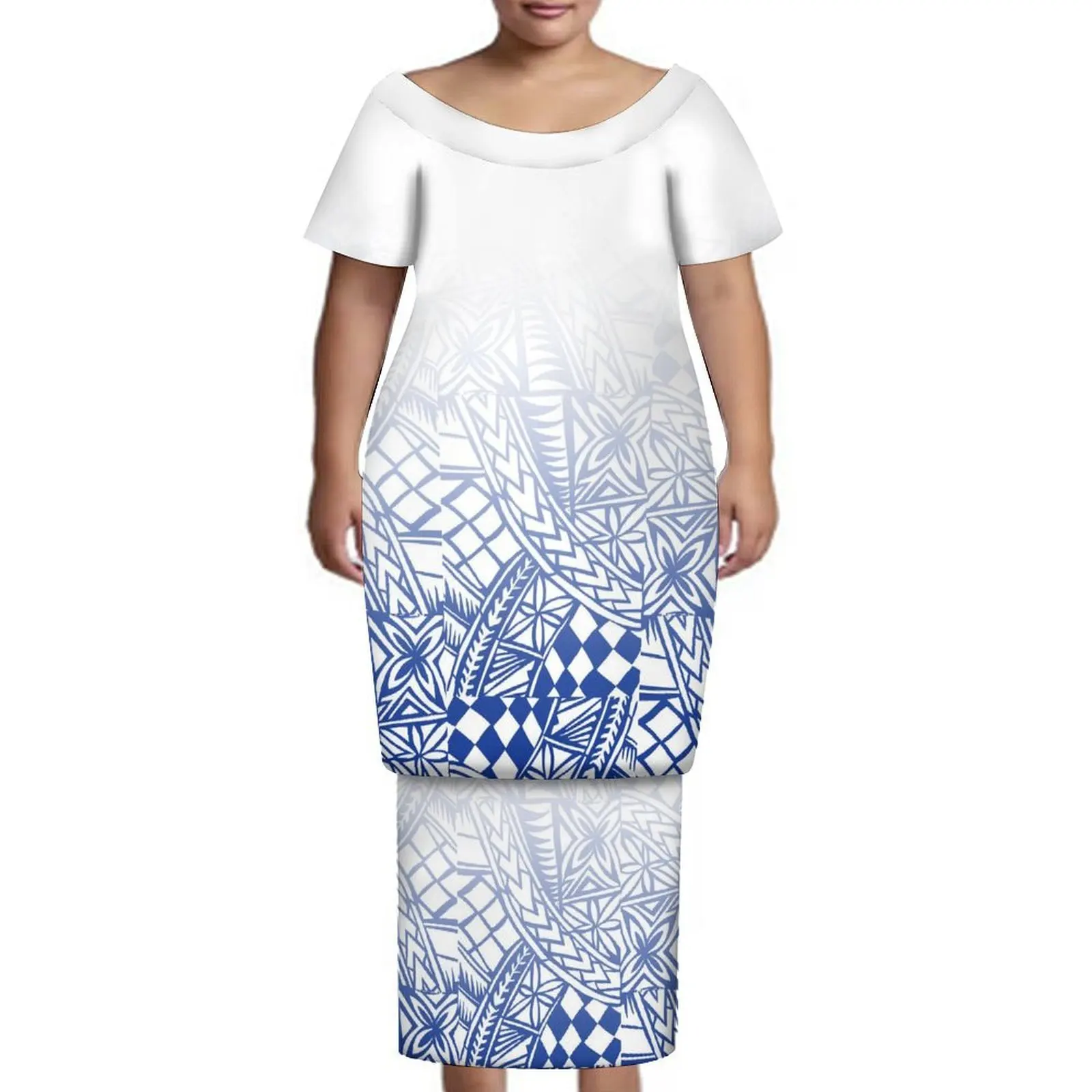 

The Newly Designed Hawaiian Island-Style Women'S Round-Neck Puletasi Top And Long Dress Set Polynesian Slim And Soft Dress