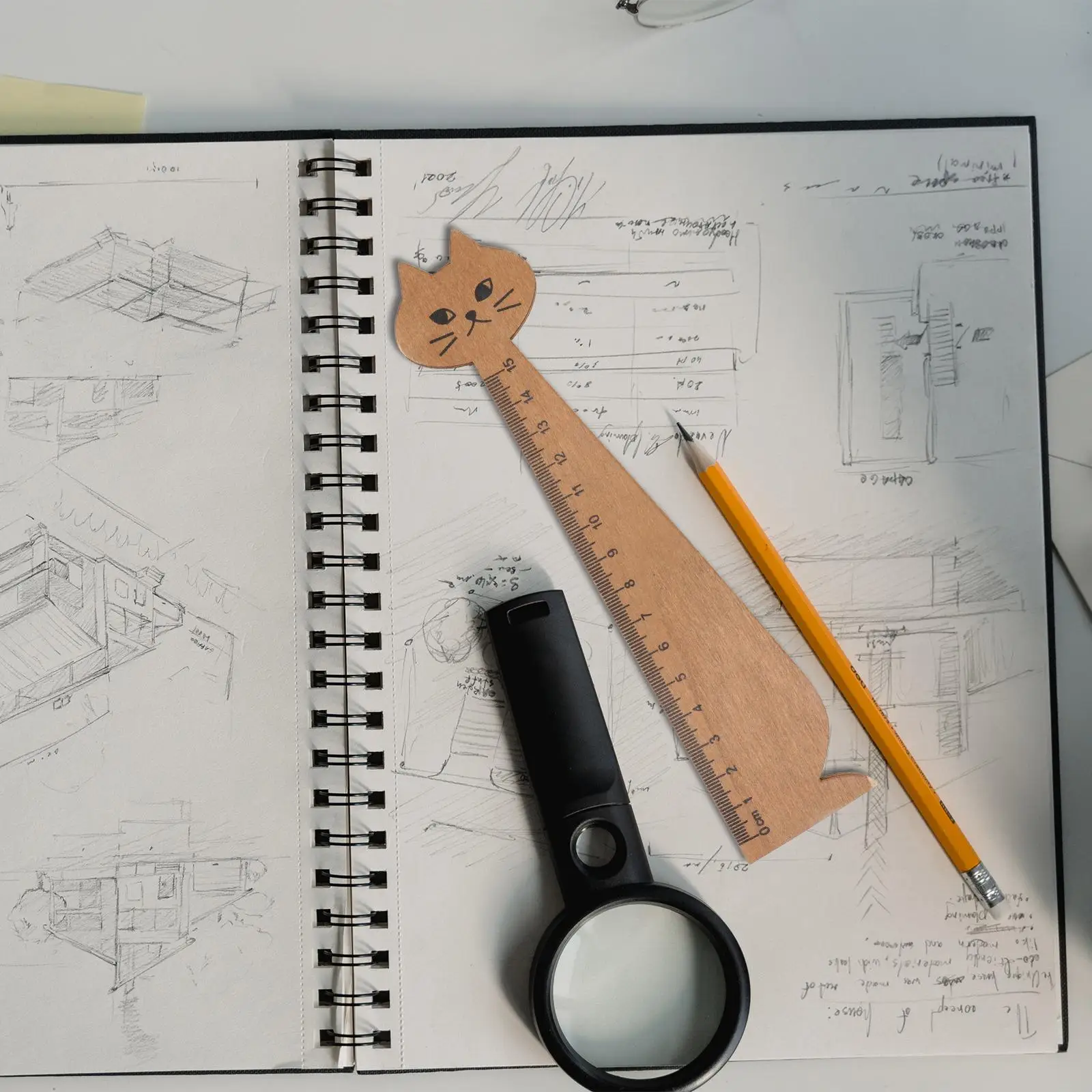 10 Pcs Wooden Ruler Cartoon Cat Design Clear Accurate Scales Learning Tool For School Office Stationery Gift Handwriting