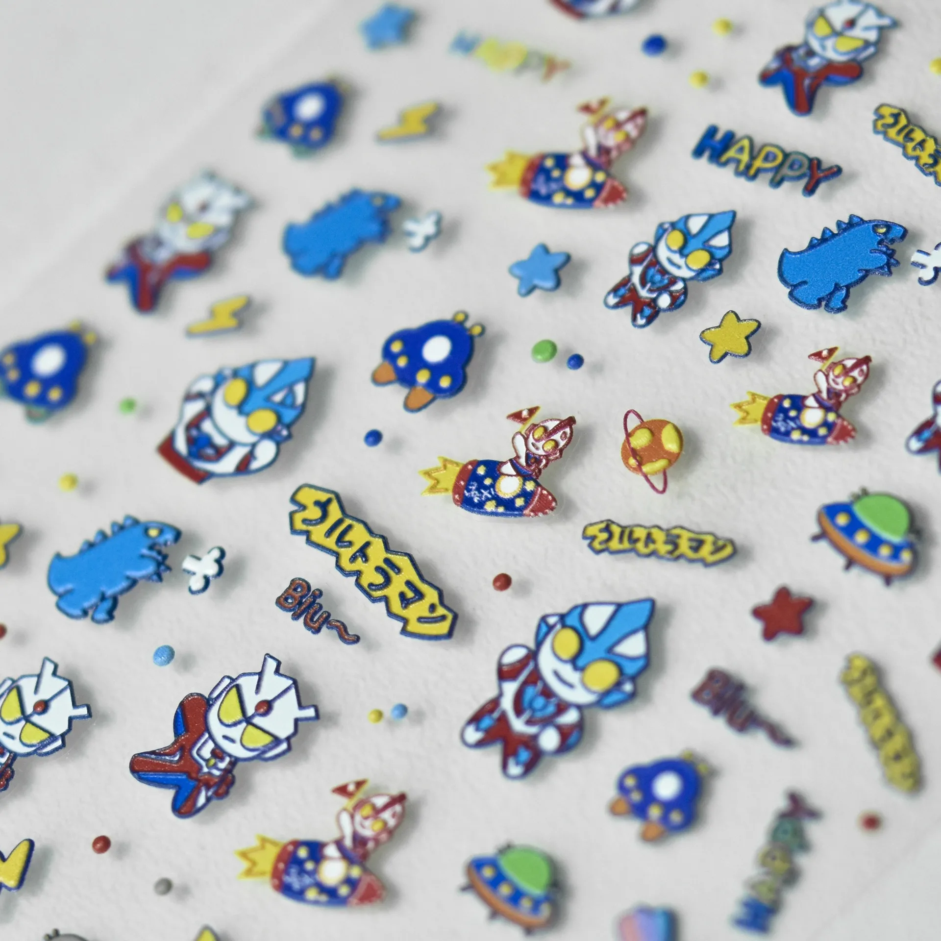 1PCS 5D Q Version Ultraman Nail Stickers Childlike Style Self-Adhesive Nail Accessories   Little Monster Spaceship Nail Parts