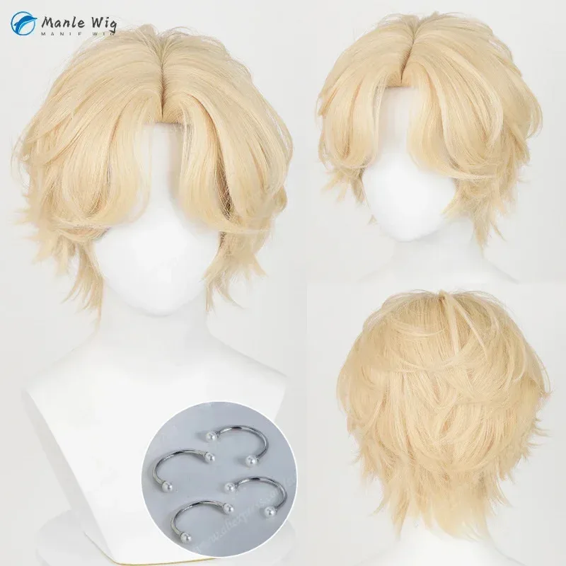 

Anime Alien Luka Cosplay Wig Stage 30cm Short Gold Luka Wigs Heat Resiatant Synthetic Hair Halloween Unisex Wigs + Free Wig Cap