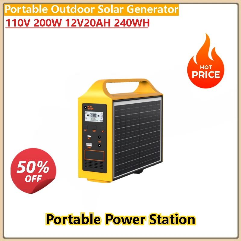 고품질 100W 200W 야외 휴대용 태양광 발전 장비, 로드 트립 및 가정용, 노트북 전원 공급 가능