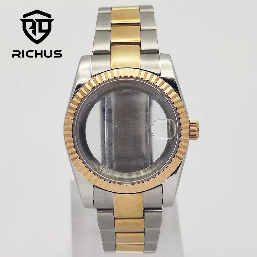 

Корпус RICHUS NH35, 36/39 мм, розовое золото, с полированным ремешком, подходит для механизмов NH35, ETA2824, PT5000, Miyota8215-DG, аксессуары для часов