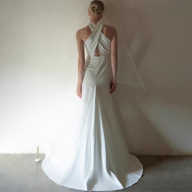 Branco cetim halter vestidos de casamento para mulher a linha até o chão vestido de noite formal elegante vestidos de baile 2025 personalizado