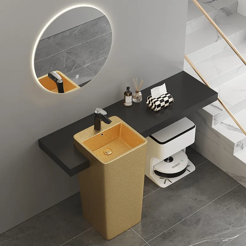 Slate extension countertop semi-embedded ceramic washbasin column basin hotel washbasin customized model