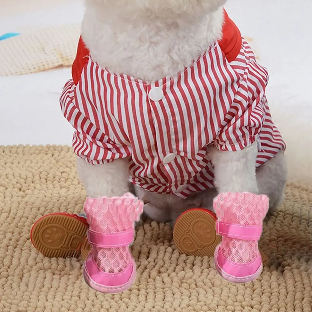 4 Pcs Pet Boots Wear Resistant Dog Mesh Shoes Anti-slip Anti-dirty Dog Sandals Breathable Anti-fall Dog Foot Covers Garden