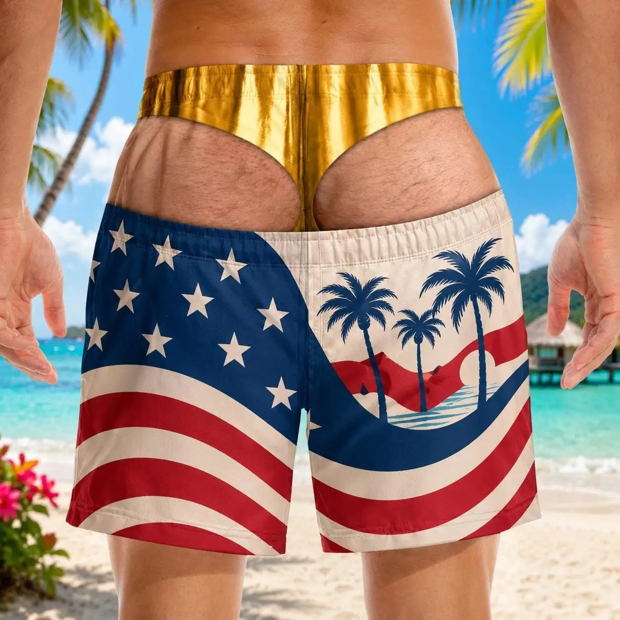 Latest Funny Men's Swimwear Bag Personalized Fluffy Bottom Print Beach Shorts, Swimsuits, Single Party Shorts