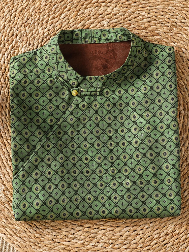 New Chinese Style Double Layer Printed Oblique Collar Button Shirt Women's Summer New Style National Trend Improved ...