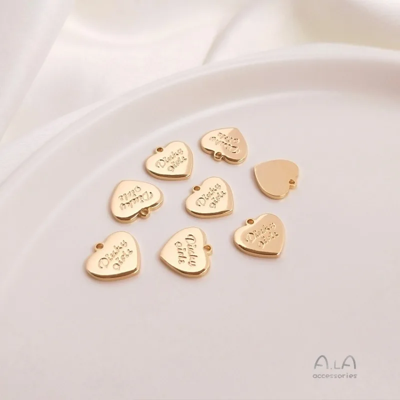 14K Gold Bag Color-preserving Love Shape Peach Heart Lettering Mother Pendant Queen Avatar Tag DIY Jewelry Earrings Pendant