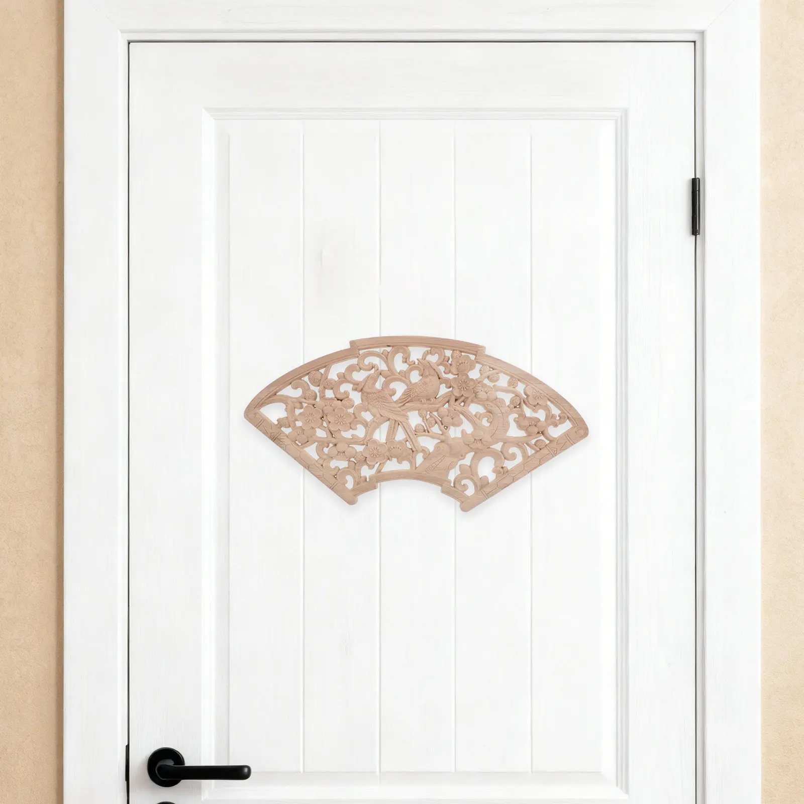 Fan-Shaped Wood Carved Onlays - Unpainted Solid Wood Appliques for Doors, Cabinets, Walls & Ceilings Decor