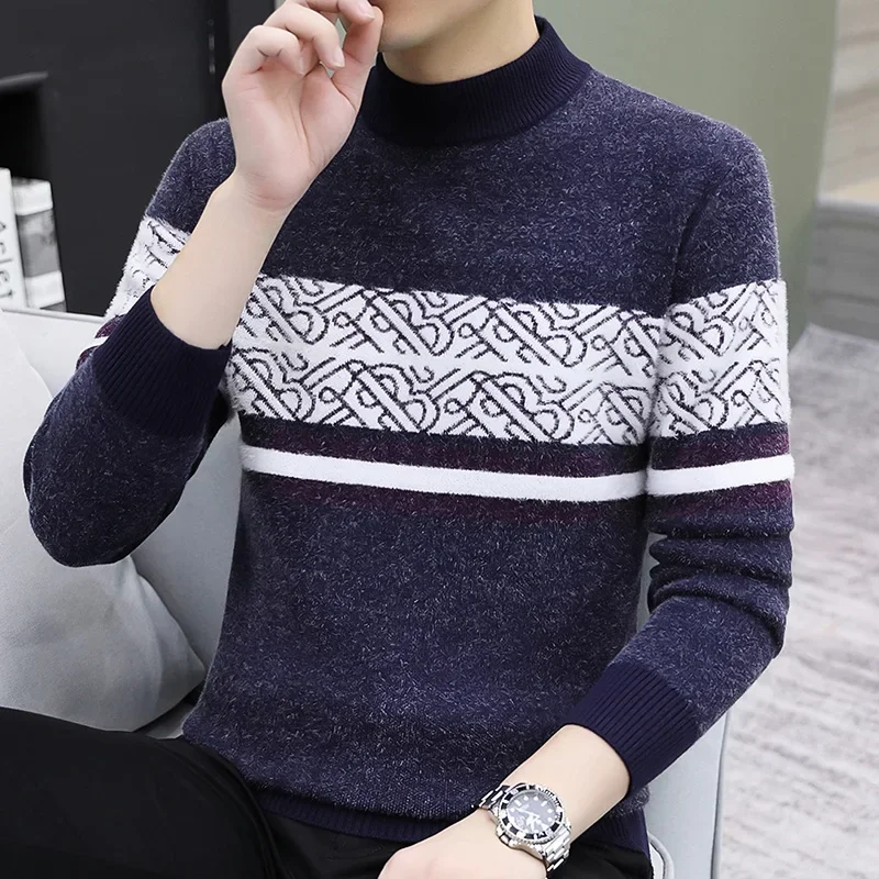 

Autumn and Winter Men's Pullover Multi Style Knitted Pattern Thickened Warm Sweater Casual Fashion Men's Top