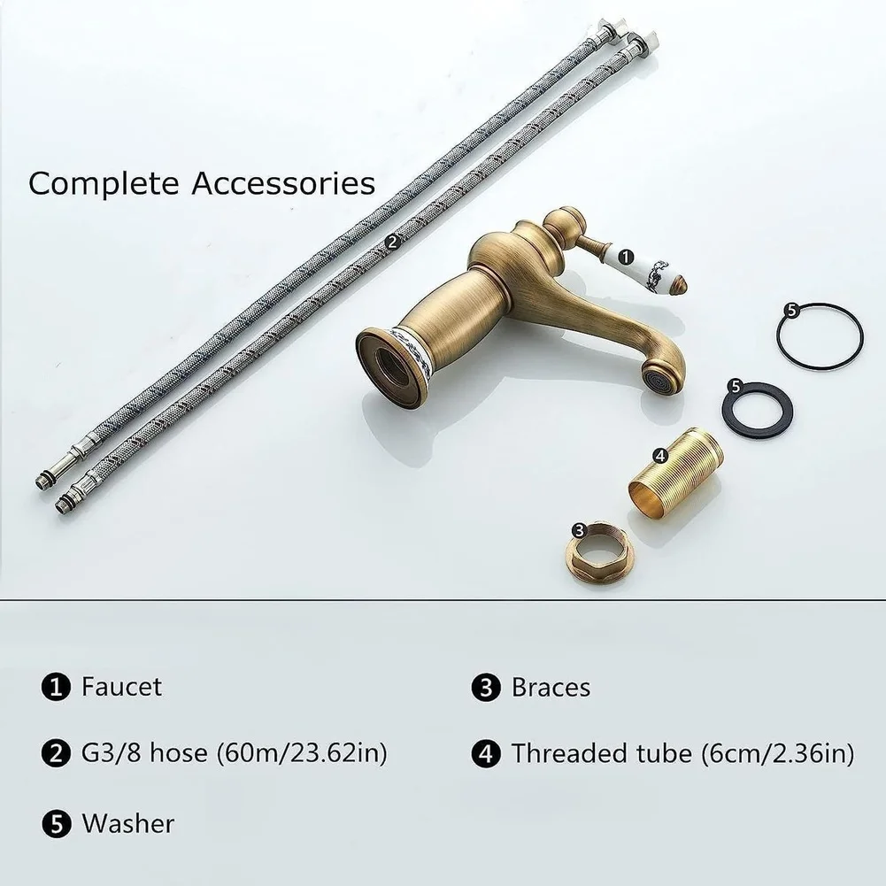 

Anti-Splash Spout Brass Tap 16.5*11.5*19cm Connector Chip Spool Valve Easy Installation Ergonomic Wrench Handle