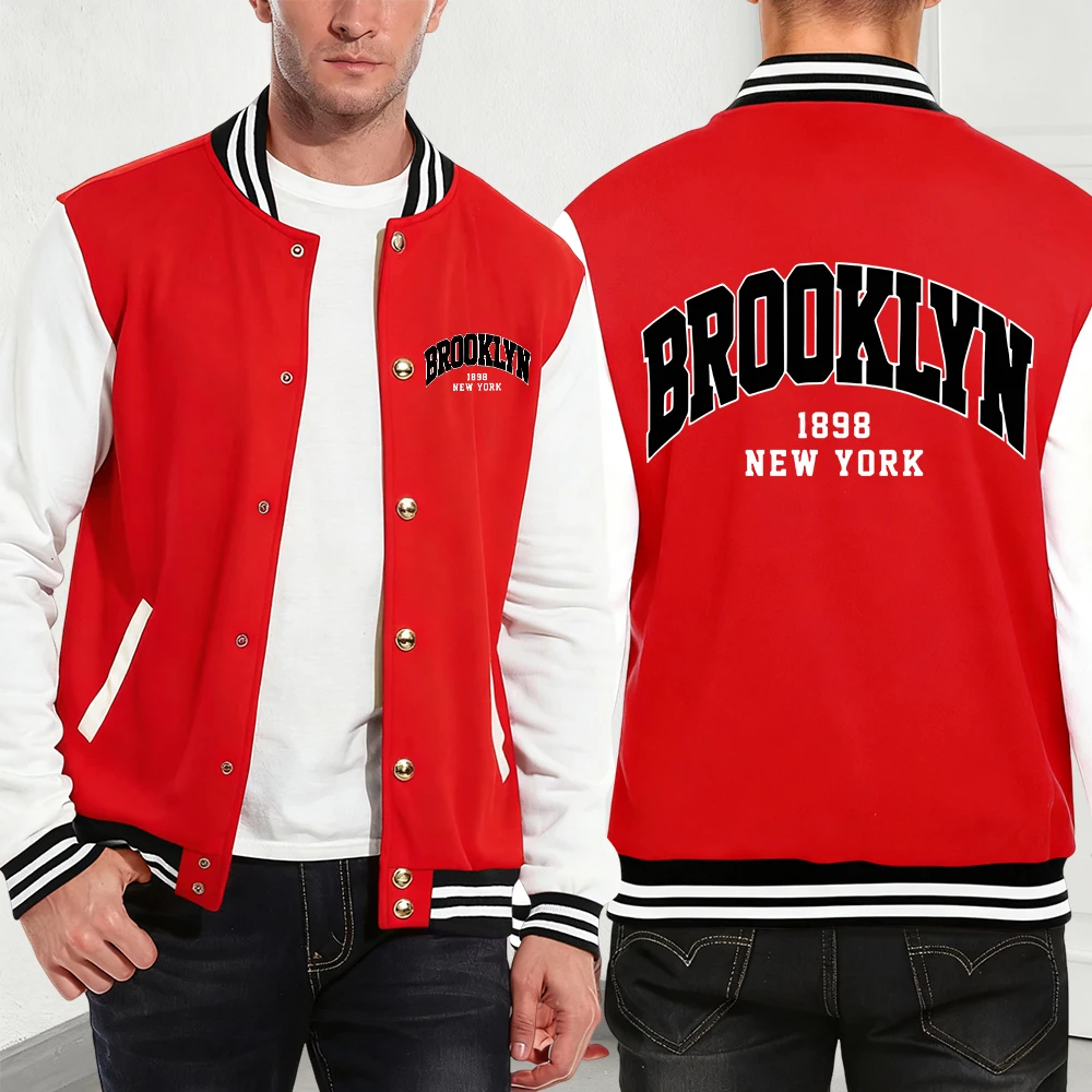 

Brooklyn 1898 New York Printing Men'S Jackets Cotton Basics Pocket Baseball Jersey Winter Fleece Warm Coats Sporty Men Clothes