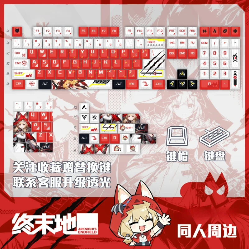Rossi 128 PBT Keycaps Arknights Endfield DYE Sublimation Key Cover Cherry Cross MX Switch Key Caps for Mechanical Keyboard Gift