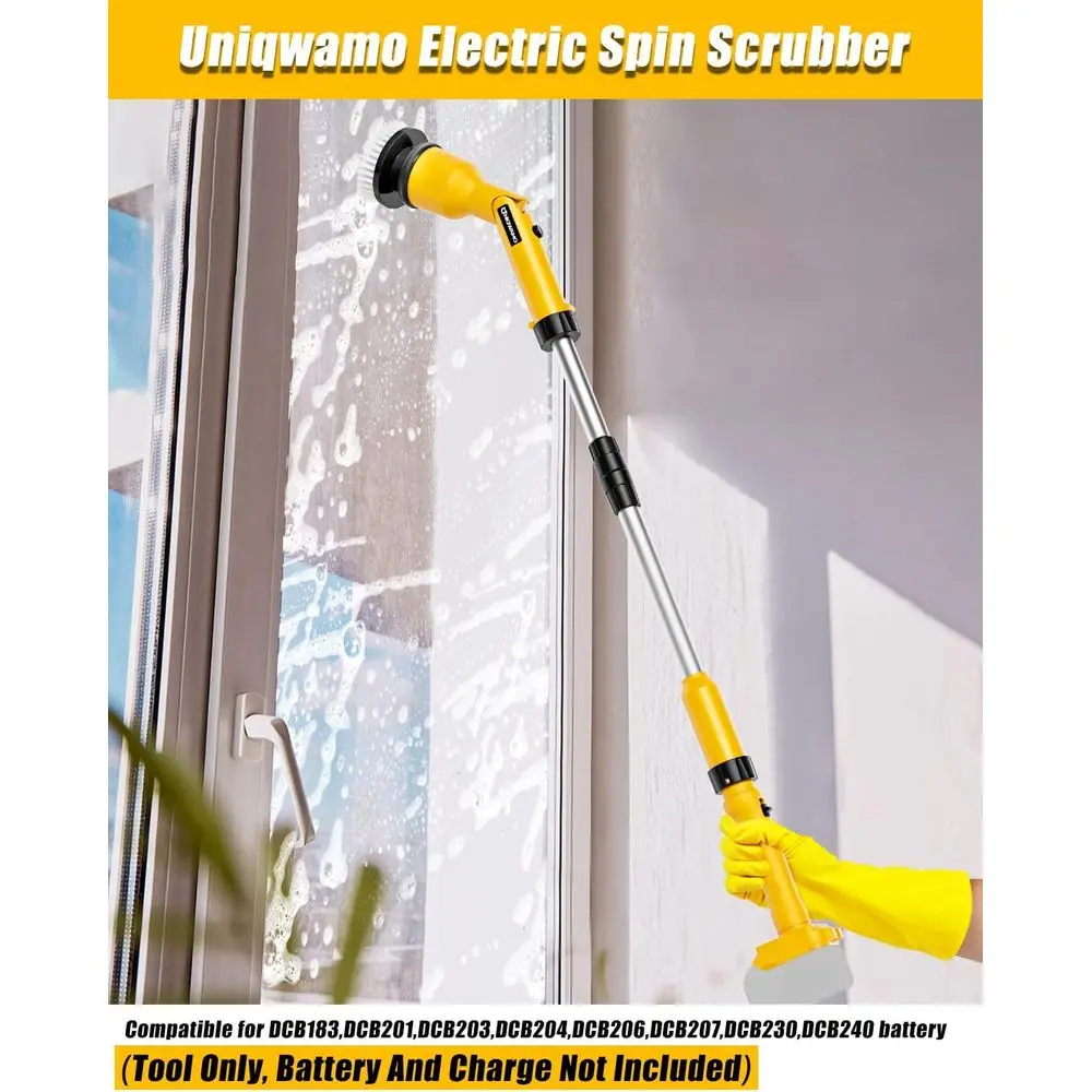 20V Battery-Powered Scrubber, 1000 RPM, Adjustable Extension Arm, 8 Brushes, Suitable for Tub/Tile/Floor