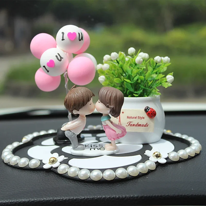 Car Decor Cartoon Cute Couple Diamond Kiss Luck Fruit Fragrance Kawaii Auto Interior Women Pink Dashboard Ornaments Accessories