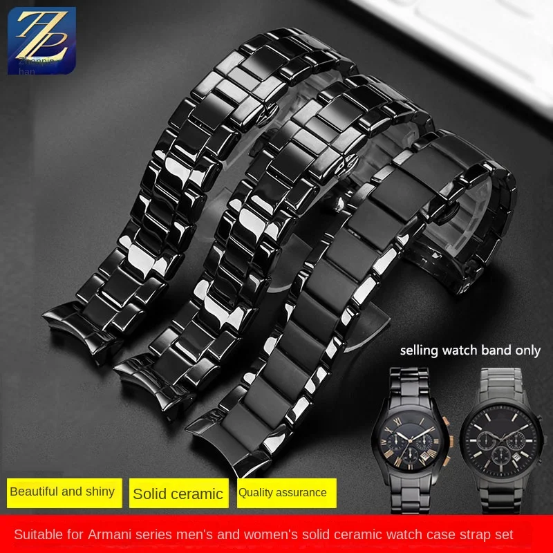 22mm/24mm Ceramic strap suitable for Armani watch  AR1452 AR1451 AR1400/1410 series black ceramic case accessories for men