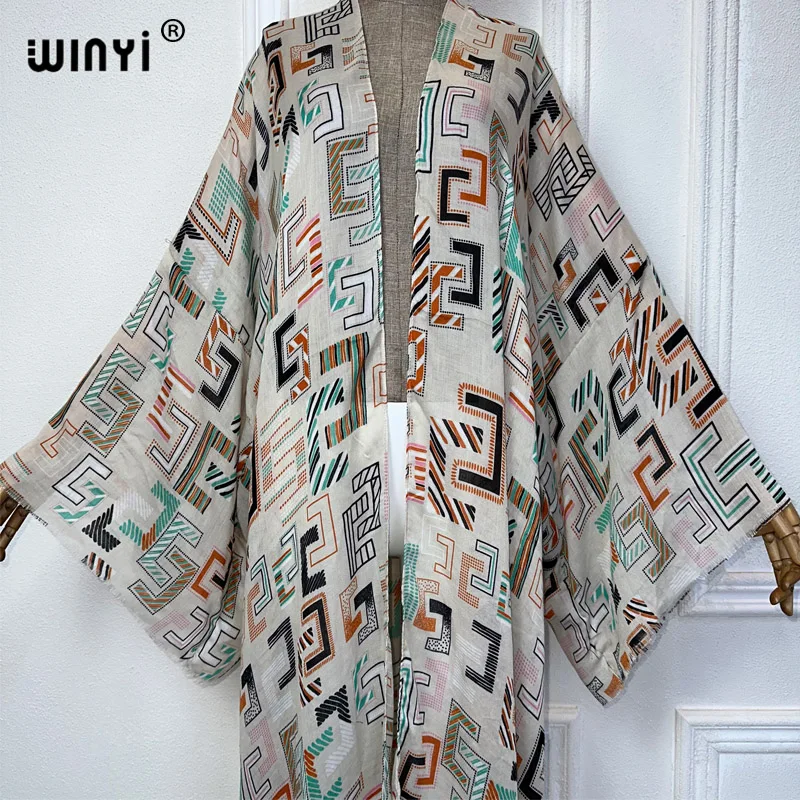 WINYI-kimono de verano para mujer, ropa de playa, vestido africano, cárdigan con estampado bohemio, abaya, dubai, caftán musulmán de lujo, 2024