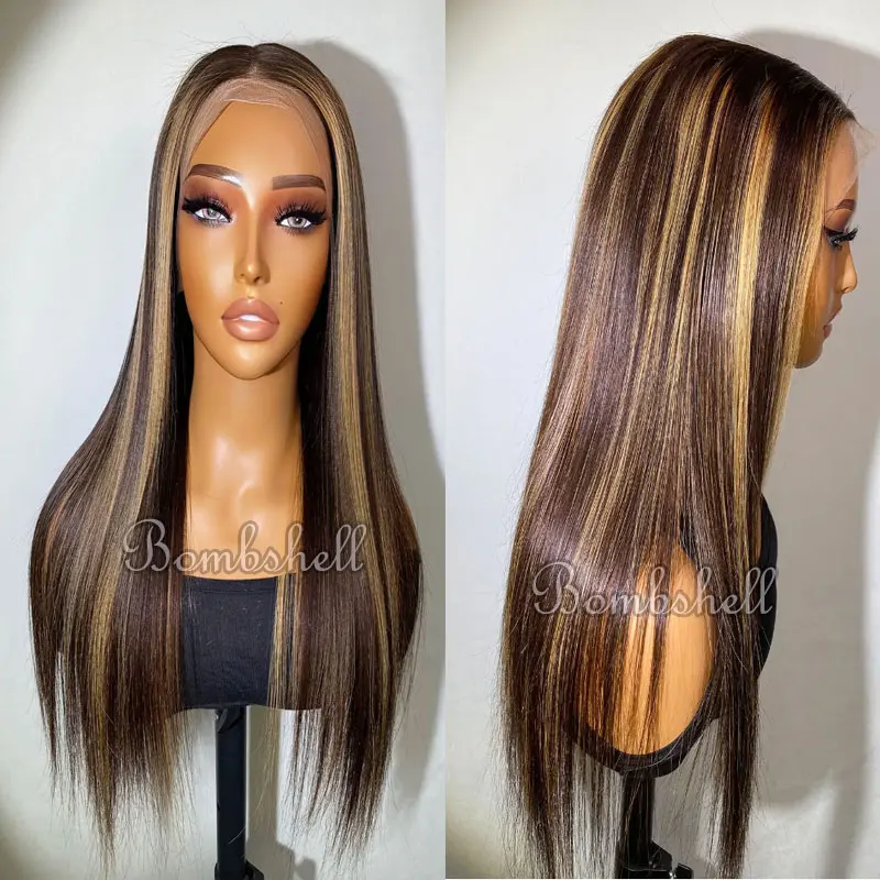 Bombshell Highlight Blonde Rechte Synthetische 13X4 Lace Front Pruiken Glueles Hoge Kwaliteit Hittebestendige Vezel Haar Voor Vrouwen Pruiken