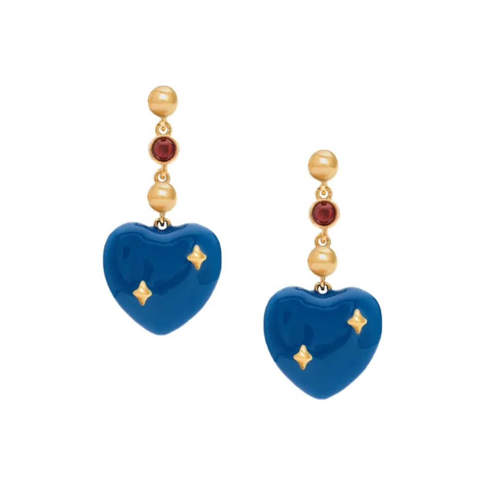 

KITYKISS eco-friendly 18K gold-plated deep sea blue enamel heart-shaped earrings, women's style; fashionable and versatile.