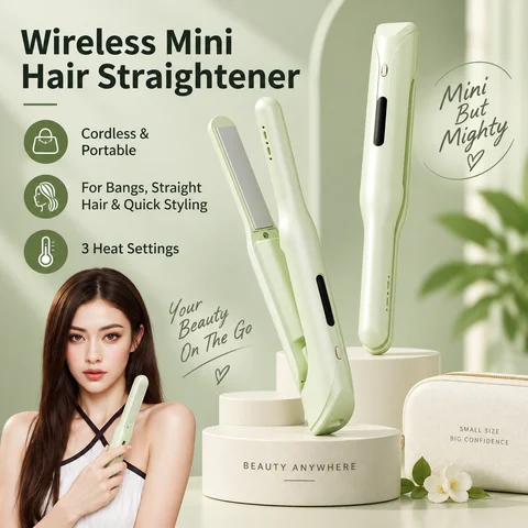 Cordless 2-in-1 Hair Straightener & Curler for Women, Mini Rechargeable Flat Iron and Curling Styling Tool, Portable Wireless Hair Styler for Straight Hair, Soft Curls & Waves, Compact Styling Iron for Short Hair, Bangs, Home & Travel