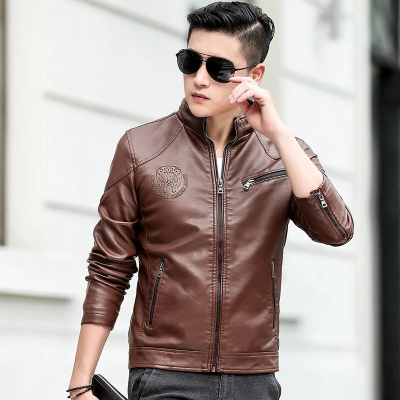 

Новинка весенне-осенняя одежда Куртки из искусственной кожи повседневные мужские корейские модные Универсальные уличные пальто из искусственной кожи с воротником-стойкой облегающие мужские пальто
