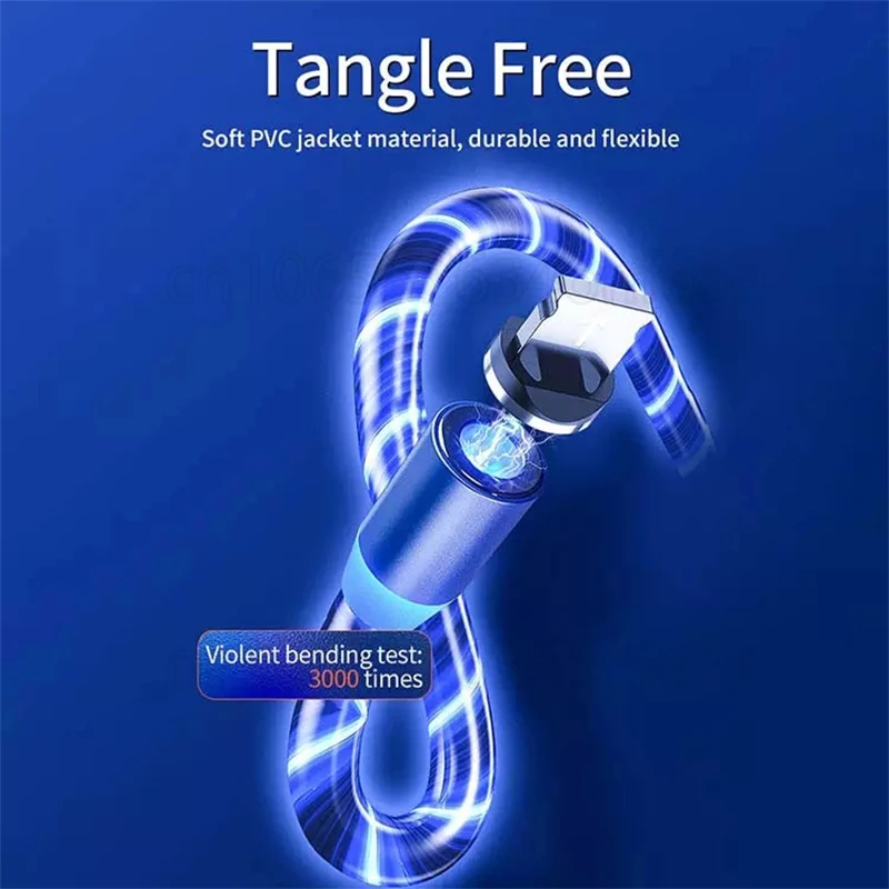 Magnetic Flow Luminous Lighting Charging Mobile Phone Cable Cord Charger Wire For Samsung Xiaomi LED Micro USB Type C Cable