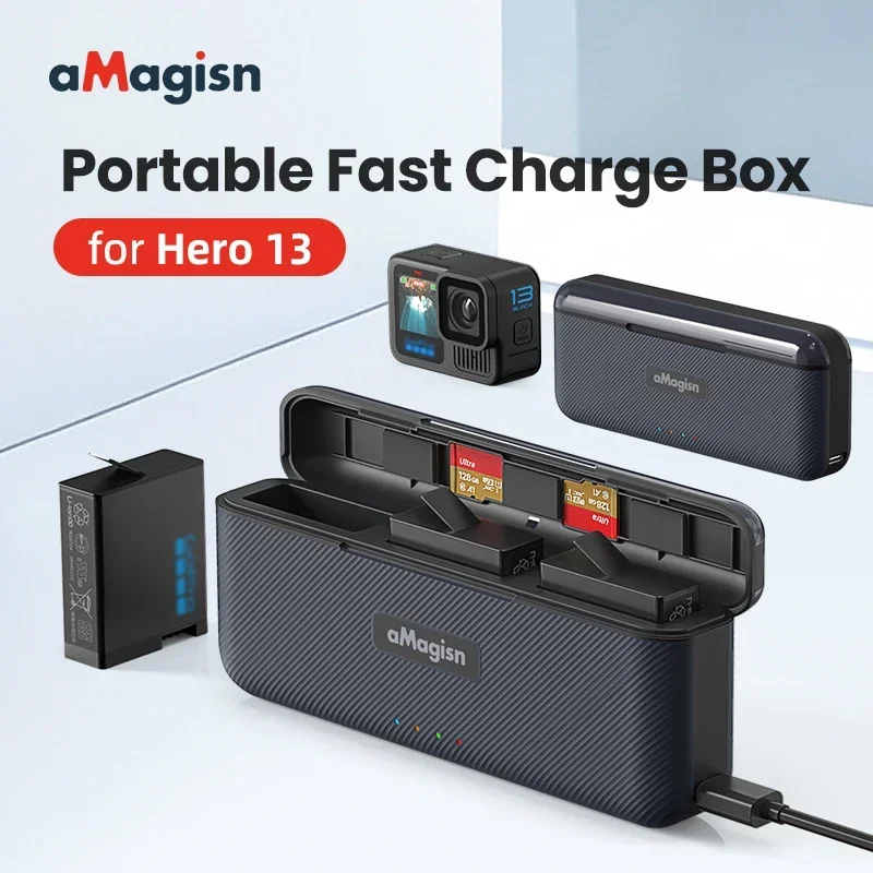 Boîte de charge rapide pour caméra d'action AMagisn, chargeur intelligent, accessoires de stockage de batterie, GoPro Hero13