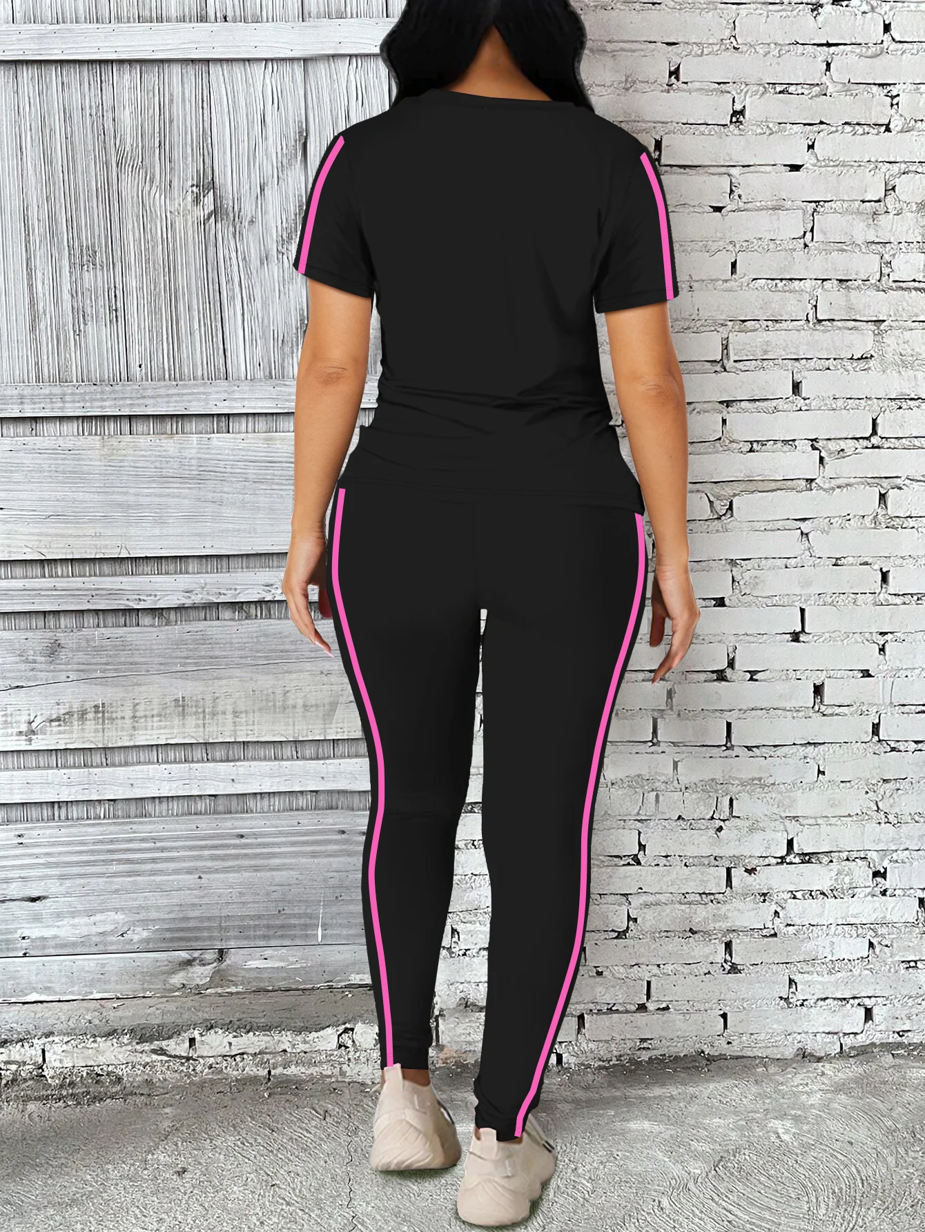 2025 Women's Summer Two-Piece Set Sportswear Short Sleeve Trousers Color Block Soft Fashion Basic Versatile Outfit