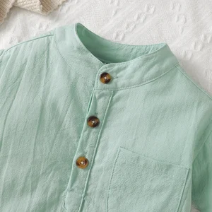 Baby boys short sleeve stand necklace pocket t-shirt, mint green top, formal partial wind, small fresh pocket, summer 8 Main Sales Mint Blouse - №7