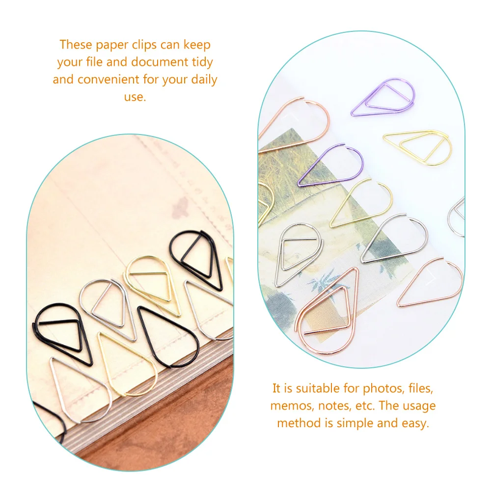 100 Pcs Paper Clip Clips Document Drop Shaped Teardrop Picture Metal Paperclips Office Child Clamp Multiuse