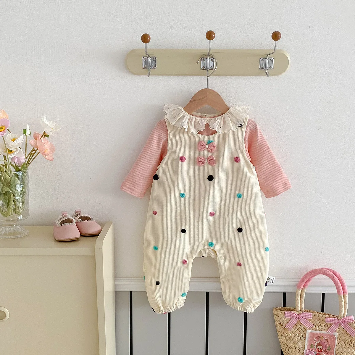 

Baby Clothes Fashion Casual Two Piece Set 2024 Autumn New Girls Baby Sweet Cute Doll Collar T Shirt and Corduroy Jumpsuit Set