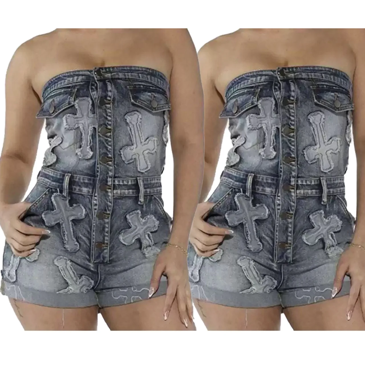 Sexy Denim Summer Jumpsuits Y2K Streetwear 2024 Women Bodysuit Playsuit Elegant Bodycon One Piece Pocket Cargo Romper Jumpsuit