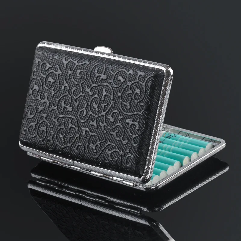 Luxuriöse Schwarz-Goldene Gravierte Zigarettenschachtel Retro Metall-Taschenzigarettenhalter Edles Raucher-Geschenk für Herren