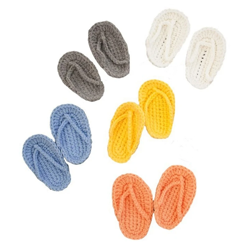 2 Pcs/Set Crochet Slippers Photography Props for 0-2 Month Babies Flip-flops