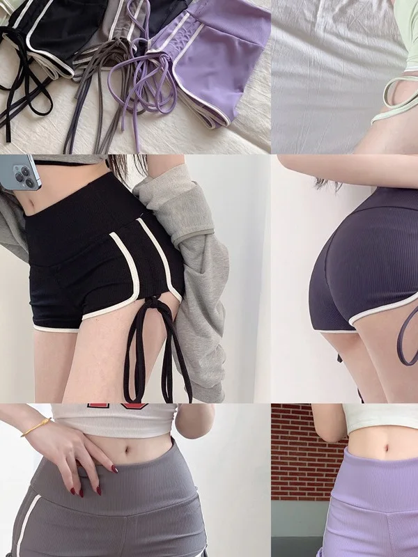 Damskie sportowe szorty z wysokim stanem, stringi, letnie, cienkie, szybkoschnące, codzienne, krótkie spodenki, spodnie do jogi, odzież outdoorowa