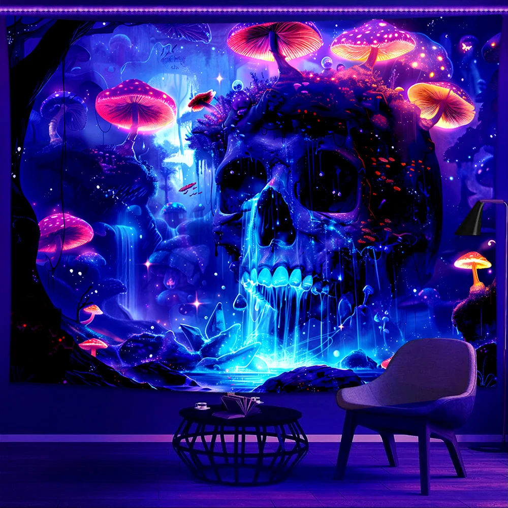 VIKAMA Neon Skull Waterfall Forest Tapestry Wall Hanging, 6 Designs, Wall Decor for Bedroom Living Room Dorm
