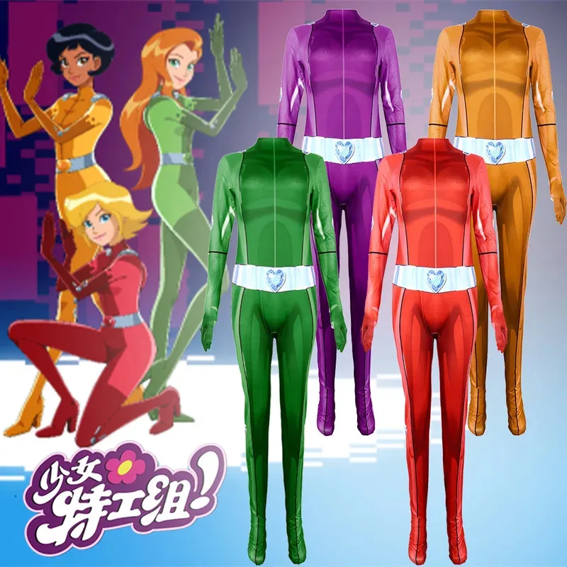 Anime Totally Spies Women's Tights Cosplay Costume Superhero Girls Bodysuit Halloween Carnival Party Dress Up Clothing5;c,8'z,6.