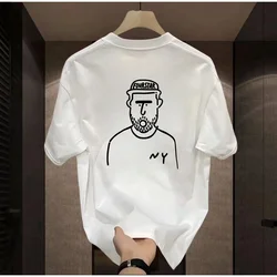 Trendy Printed T-shirt Men's Cotton Breathable Sweat Absorbing Top Korean High Quality Sportswear Fashionable Men's Clothing New