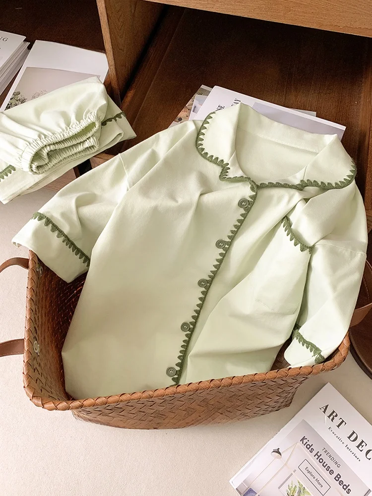 

Элегантная однотонная кружевная пижама с коротким рукавом из хлопка для женщин: летняя, удобная, дышащая, в повседневном стиле