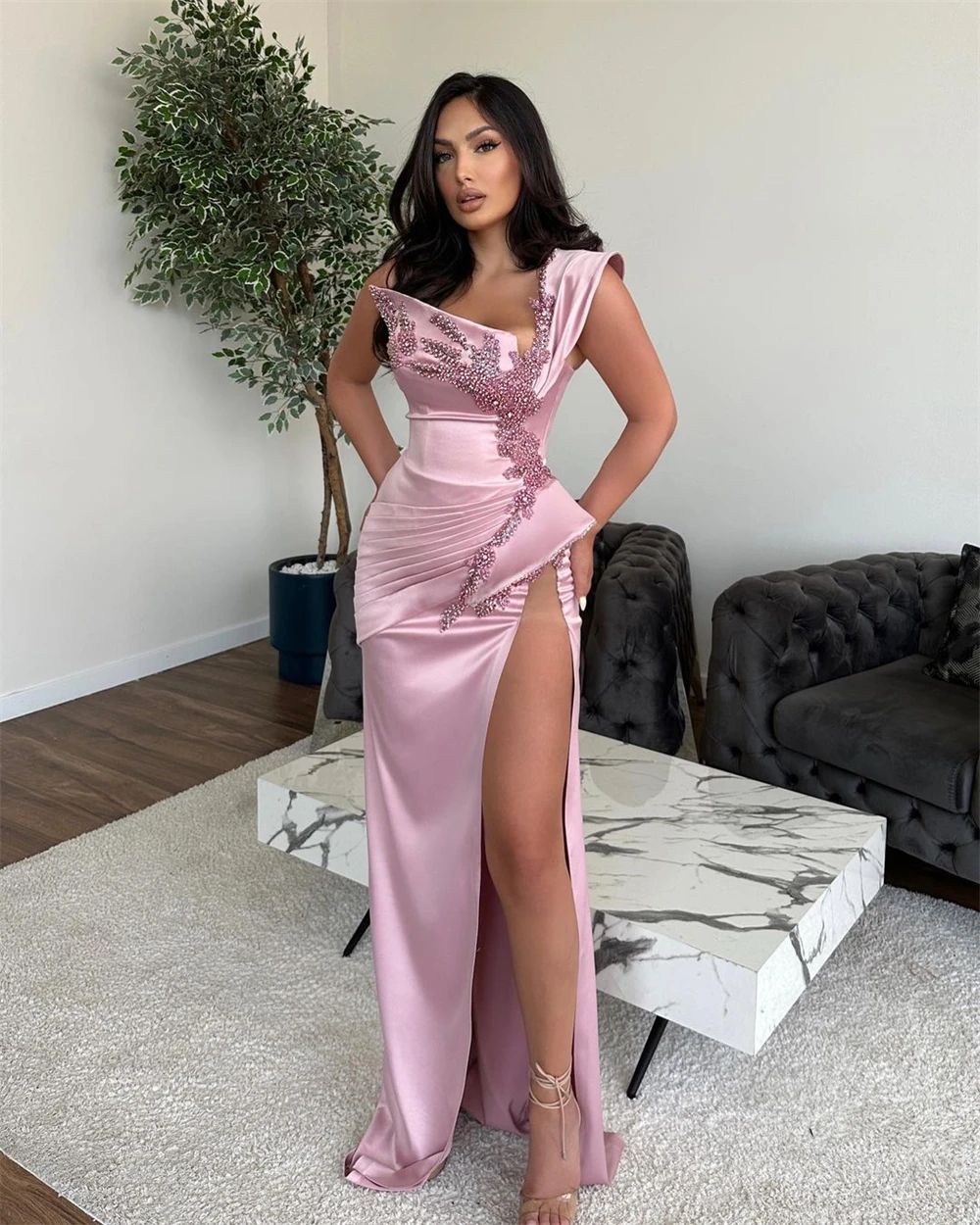 Customized  Exquisite One-shoulder Sheath Cocktail Sequin Fold S Occasion Evening Gown vestido femininoفساتين سهره نسائيه ف