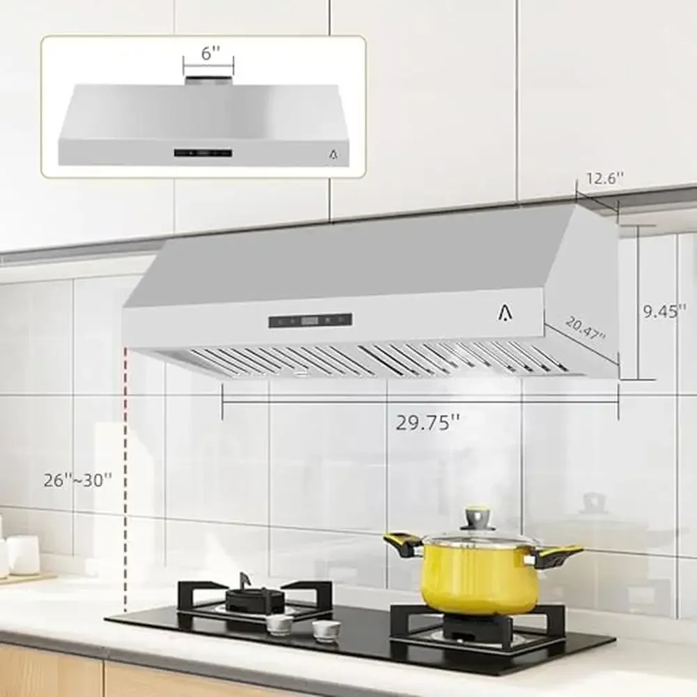 30 Inch Stainless Steel Range Hood 400 CFM 3-Speed Touch Control Convertible Ducted/Ductless Kitchen Hood with Premium Filters