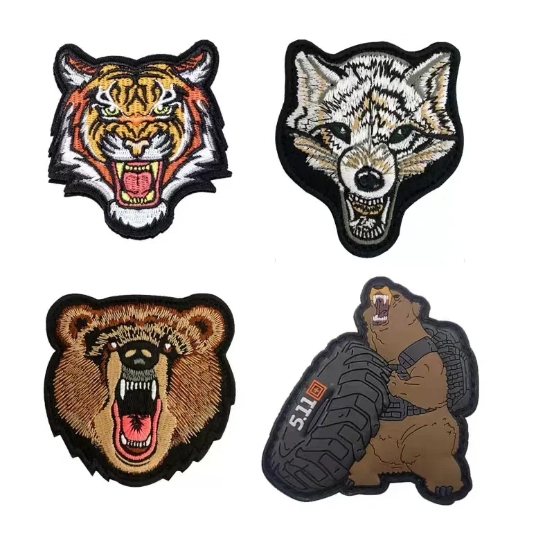 Tactical Bear Wolf tiger ricamo Cloth Hook Loop Patch zaino Tactical Morale Badge Applique per giacca Jeans bag Hat