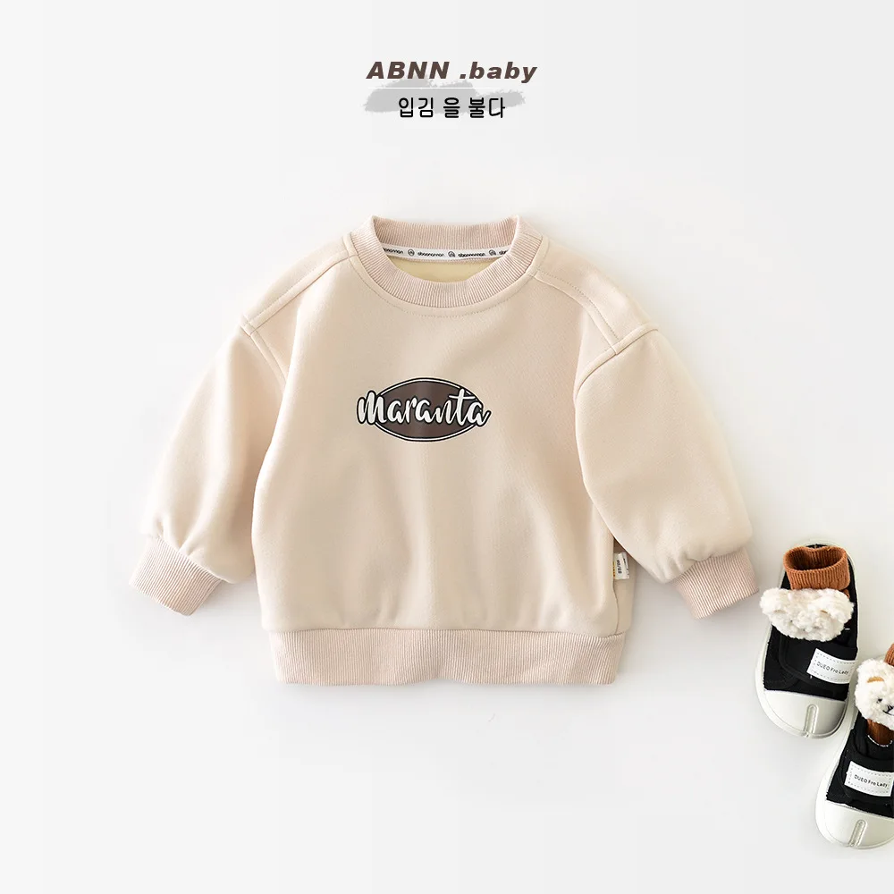 

Korean Autumn Winter Baby Boys Tops Plus Velvet Printed Loose Warm Thickened Infant Boys Pullovers Toddler Boys Sweatshirts