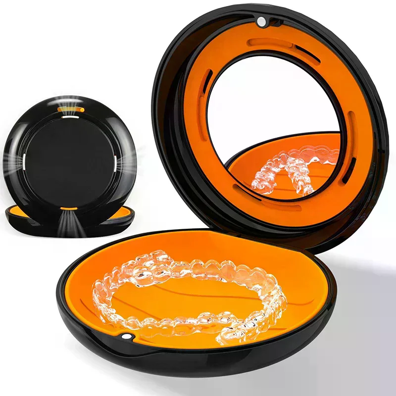 /Kuz/Dental Invisible Braces Retainer Box With Mirror Mouth Guard Denture Storage Aligner Case Oral Hygiene Organize Case