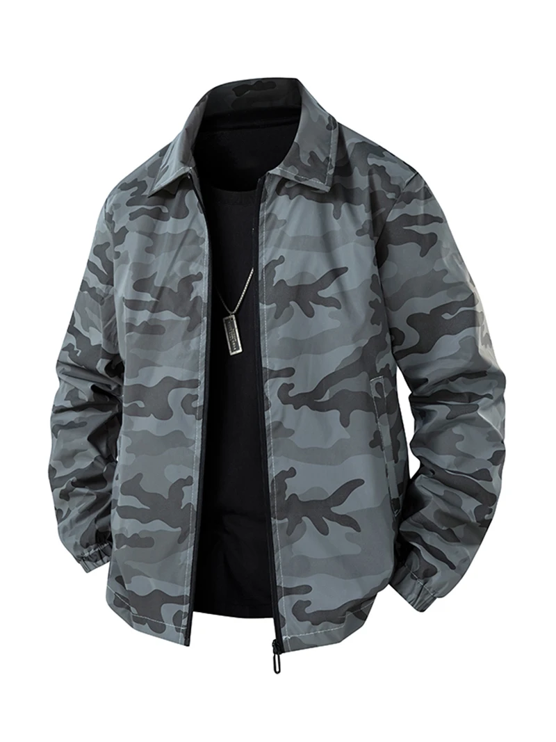 Veste réfléchissante pour hommes, coupe-vent hip hop décontracté, manteau de sport de nuit, camouflage, col rabattu, veste de moto, vêtements fluorescents