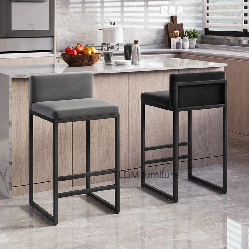 Midcentury Counter Bar Stools Kitchen Modern Reception Single Barber Bar Chair Live Room Soft Taburete Alto Indoor Furniture