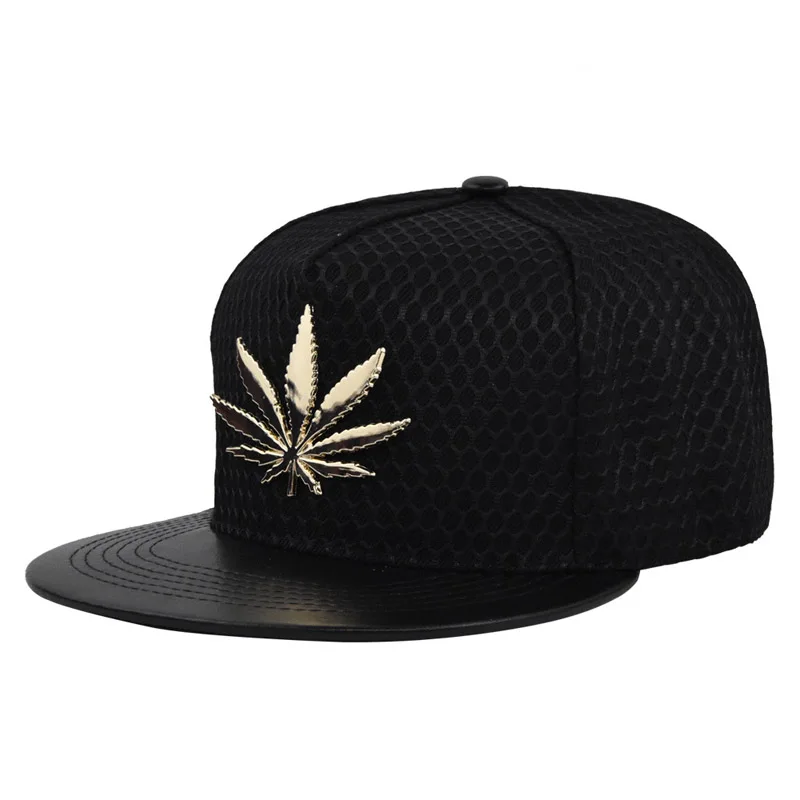 Doitbest Summer Acrylic Metal maple leaf Baseball Cap hip hop Cap Autumn Adjustable Snapback Hats For Men Women Gorras