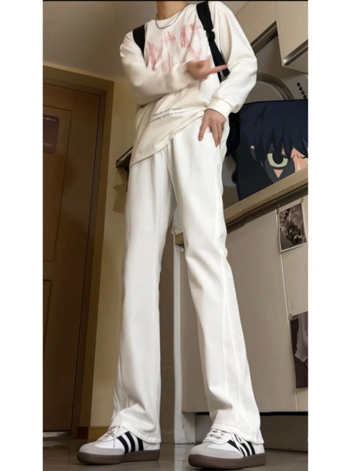 

Белые приталенные прямые джинсы, мужские уличные широкие брюки в американском стиле, молодежные модные дышащие удобные джинсы