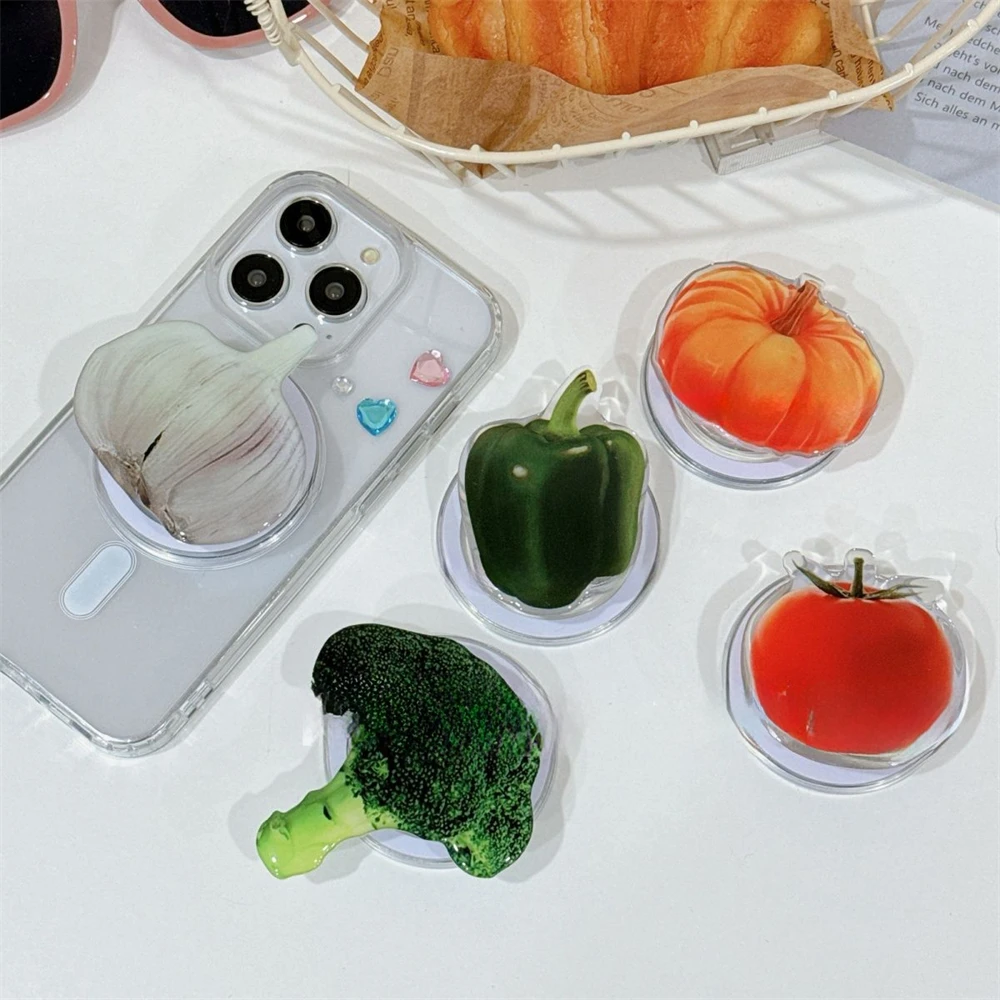 Korean Cute Cartoon Food Pumpkin Broccoli Magnetic Phone Griptok Grip Tok Holder For iPhone Magsafe Braceket Stand Support Ring