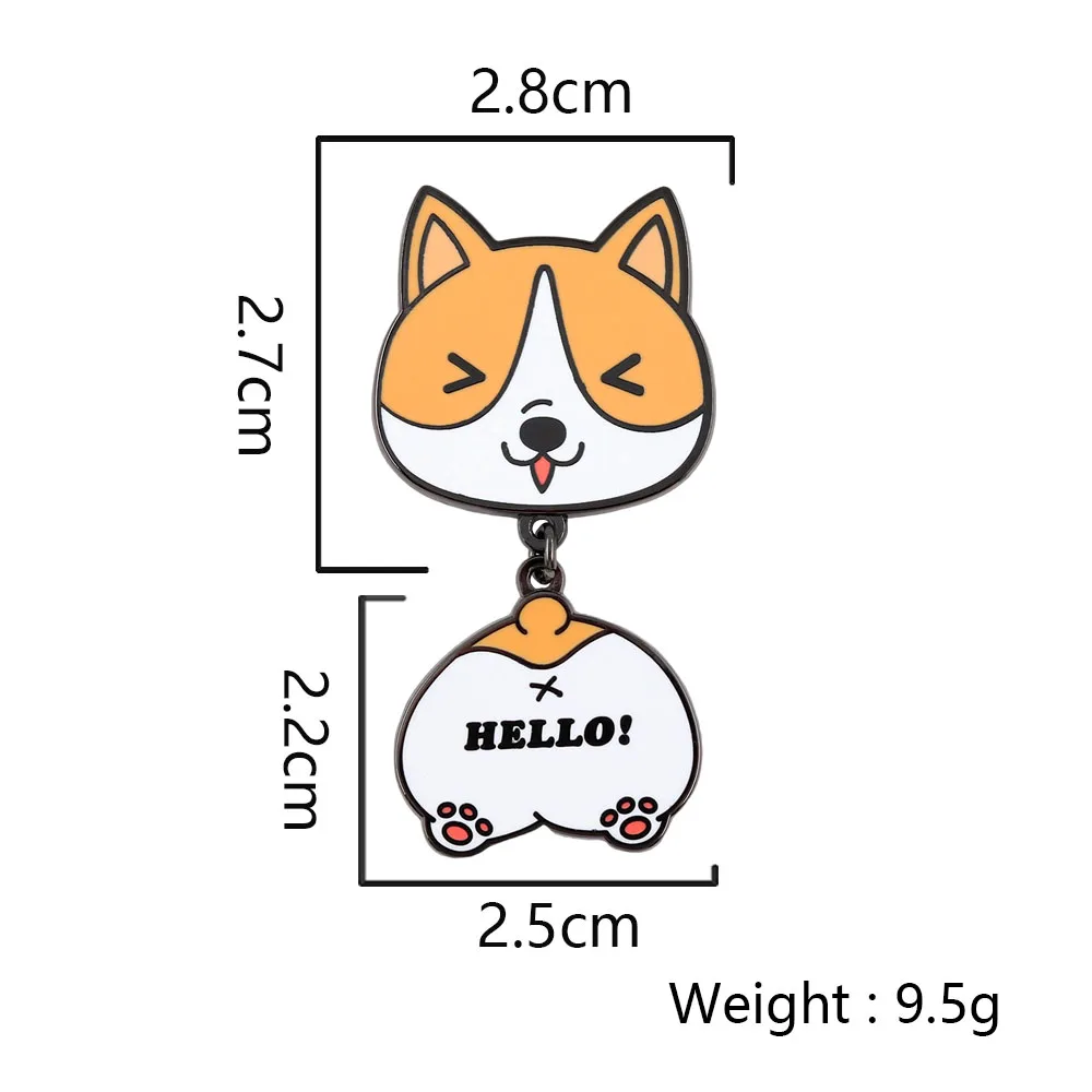 Lustige Corgi-Hund-Emaille-Anstecker, kreativer Corgi-Po mit „Hallo!“ Buchstaben-Broschen, hängende Tier-Abzeichen, Taschen-Reversnadel, Schmuckgeschenk – Detail 2